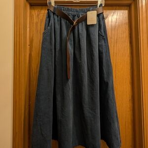 Elegant Blue A-Line Skirt with Belt